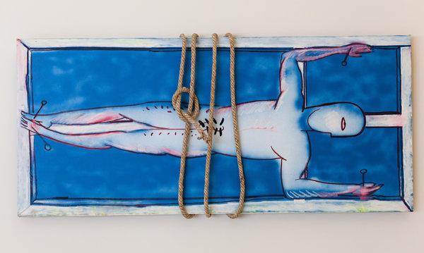 Truong Tan, What Do We Want, 1993-4, Oil on canvas with rope, Collection of the Guggenheim Museum, New York