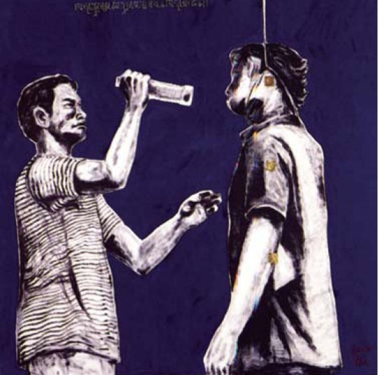 Vasa n Sitthiket Thailand is the land of the Thai, Flesh and Blood, 1996 Mixed media on canvas 150 x 150 cm